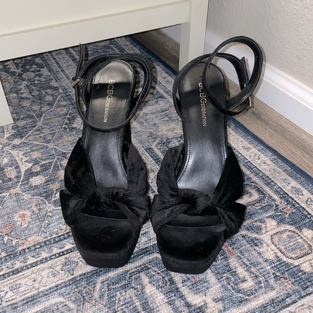 BCBGeneration Black Velveteen Platform Heels